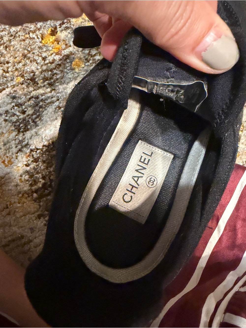 CHANEL Black and White Women's Quilted-Trim Sneakers with Gold CC - Picture 6 of 8